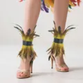 Feather ankle cuffs for women, fluffy party leg warmers, Halloween costume accessory variant. - Gold