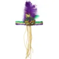 Diadema de plumas de carnaval con lentejuelas y borlas de cuentas doradas brillantes - Diadema de plumas y cuentas / Máscara estilo A