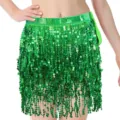 Green Sequin Belly Dance Hip Scarf Fringe Skirt Festival Party Performance Costume Variant - One Size / Bottoms / Green