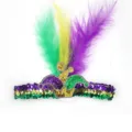 Mardi Gras Pailletten Feder Stirnband bunte Narrenkappe Party Kostuem Haarschmuck - Einheitsgröße / Narrenhut Stil / Gold Grün Lila