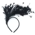 Black feather headband, stylish festival party hair accessory for women and girls. - Black