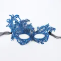 Blauwe kant mask carnavalsmasker feniks stijl feest oogmasker met zwarte linten SKU - Feniks-ontwerp / Blauw