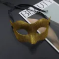 Gold glitter masquerade mask, Venetian party eye mask with black ribbons, stylish and shiny. - Gold