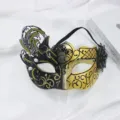 Retro half-face masquerade mask black gold party mask swan design for Halloween cosplay ball - Black & Gold