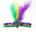 Karneval Pailletten Feder Stirnband dreifarbig Party Requisite Festival Haarschmuck Kostüm Hut. - Einheitsgröße / Großer Pfeil Lilien Stil / Gold Grün Lila