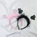 Cute pink and black Halloween feather headbands with sparkling sequin cat and ghost toppers - 1. Pink & Black Combination, 2-Pack