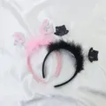Halloween party headbands in pink and black with sequins, feathers and spring boppers - Pink and Black Combination, 2-Pack