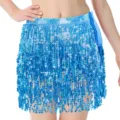 Blue Sequin Belly Dance Hip Scarf 4 Layers Fringe Skirt Carnival Party Performance Costume - One Size / Bottoms / Lake Blue