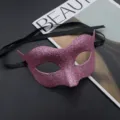 Pink glitter masquerade mask with black ribbon for Halloween party and Venetian ball. - Pink