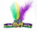 Karneval Pailletten Feder Haarreif, bunte Party Kostüm Zubehör, festlicher Haarschmuck Style. - Einheitsgröße / Maskenstil / Gold Grün Lila