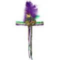 Festliches Mardi Gras Pailletten Stirnband mit lila Straußenfedern und bunten Quasten - Federn-Pailletten-Maske Modell A