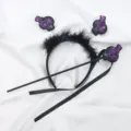 Conjunto de diadema y varita de Halloween con calavera morada para disfrazarse - Juego de Dos Piezas Estilo Calavera / Juego de Diadema y Varita (Lentejuelas Negras y Moradas)