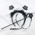 Conjunto de diadema de plumas negras de Halloween y varita de gato con lentejuelas - Juego de Dos Piezas Estilo Pequeño Demonio / Juego de Diadema y Varita (Lentejuelas Negras Puras)