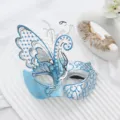 Blue and silver Venetian masquerade butterfly mask, elegant half-face party costume accessory. - Silver Blue Butterfly Mask