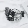 Black silver masquerade mask retro half face swan mask for party Halloween ball costume. - Black Silver