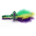 Mardi Gras Pailletten Feder Stirnband gruen gelb lila Party Haarschmuck Fest Accessoire - Seitenstirnband Großer Pfeil