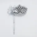 Silver lace masquerade mask with side flower and handle for party costume ball accessories. - Handheld Stick Side Flower Dragon Pattern - Silver