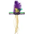 Diadema de plumas de avestruz Mardi Gras con lentejuelas y borlas de cuentas doradas - Diadema con plumas y cuentas / Máscara estilo C