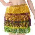 Belly dance hip scarf sequin fringe skirt festival party yellow multi-layer dancing skirt - One Size / Bottoms / Gold Purple Green