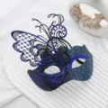 Black Blue Glitter Butterfly Masquerade Mask Venetian Half Face Party Costume Accessory - Black Blue Butterfly Mask