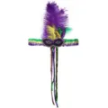 Diadema de plumas Mardi Gras con lentejuelas y máscara de carnaval morado verde - Diadema de lentejuelas y plumas / Máscara estilo C