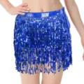 Blue sequin belly dance hip scarf fringe skirt for women performance festival party - One Size / Bottoms / Blue