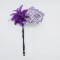 Purple lace masquerade mask handheld stick eye mask with flower carnival party props - Handheld Stick Side Flower Dragon Pattern - Purple