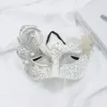 White Silver Glitter Masquerade Mask Elegant Swan Half Face Mask for Party Bar Halloween - Pure White