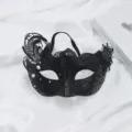 Vintage half-face masquerade mask for party, elegant black swan design with pearls. - Solid Black