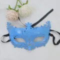 Blue plastic masquerade half face mask for party Halloween costume ball dress up events. - Spray Painted Fox / Blue