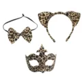 Ensemble de costume imprimé léopard avec serre-tête oreilles de chat nœud papillon et masque. - Ensemble 3 Pièces Flèche