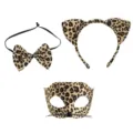 Leopard print Kostüm Set mit Katzenohren Haarreif, Fliege und Maske für Party Dekoration. - Flachkopf 3-Teiliges Set 1