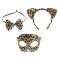 Leopard Katzenohren Haarreifen Fliege und Halbgesicht Maske Kostüm Set für Damen Party - Flachkopf 3-Teiliges Set 2