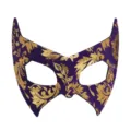 Purple and gold masquerade mask with floral print, perfect for Halloween and party events. - Purple