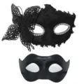 Set maschera veneziana nera in pizzo con strass e farfalla per festa e ballo. - Set di maschere composite in PVC - Nero
