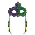 Mardi Gras Mask Purple Green Lace Tassel Masquerade Eye Mask Carnival Party Costume Accessory - Purple Green with Gold Rhinestones