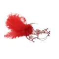 Red feather lace mask for Halloween masquerade party eye mask costume accessory. - Red
