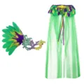 Venetian Carnival Party Set Feather Mask and Green Tulle Shawl for Bar Prom Dress-up - Feather Phoenix Set