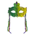 Mardi Gras lace masquerade mask with sequin tassels, perfect for festive party and carnival events. - Green Gold with Purple Rhinestones