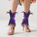 Halloween feather ankle cuffs fluffy leg warmers costume party carnival stage performance - Purple