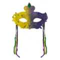 Mardi Gras lace pointed tassel mask, purple yellow split carnival party masquerade eye mask. - Gold Purple with Green Rhinestones