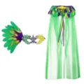 Mardi Gras Party Costume Set Feather Lace Mask Green Mesh Shawl Carnival Dress Up - Feather Pointed Set