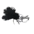 Black lace feather eye mask for Halloween masquerade party sexy costume accessory. - Black
