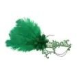 Maschera di pizzo e piume verdi con fiore per festa in maschera e Halloween - Verde