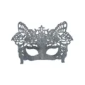 Silver glitter cat ear lace masquerade mask, perfect for Halloween parties and sexy costume events. - Silver