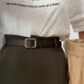 Dames retro smalle lederen riem met gouden gesp elegante broek tailleband vintage chic - Gouden Gesp Gatloze Stijl / koffiekleur