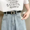 Dames zwarte smalle riem met vierkante gesp vintage jeansriem stijlvol accessorio - Gouden Gesp Gatloze Stijl / Zwart