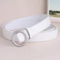Elegante witte lederen riem voor dames met ronde zilveren gesp chic en modieus dagelijks ontwerp 85cm - Ronde Gesp / Wit