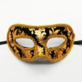 Máscara de mascarada negra y dorada para hombre, tela de terciopelo con ribete dorado. - Negro