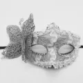 Silver lace butterfly masquerade mask with glitter and beads for party, half face eye mask. - One Size / Dragon Silver